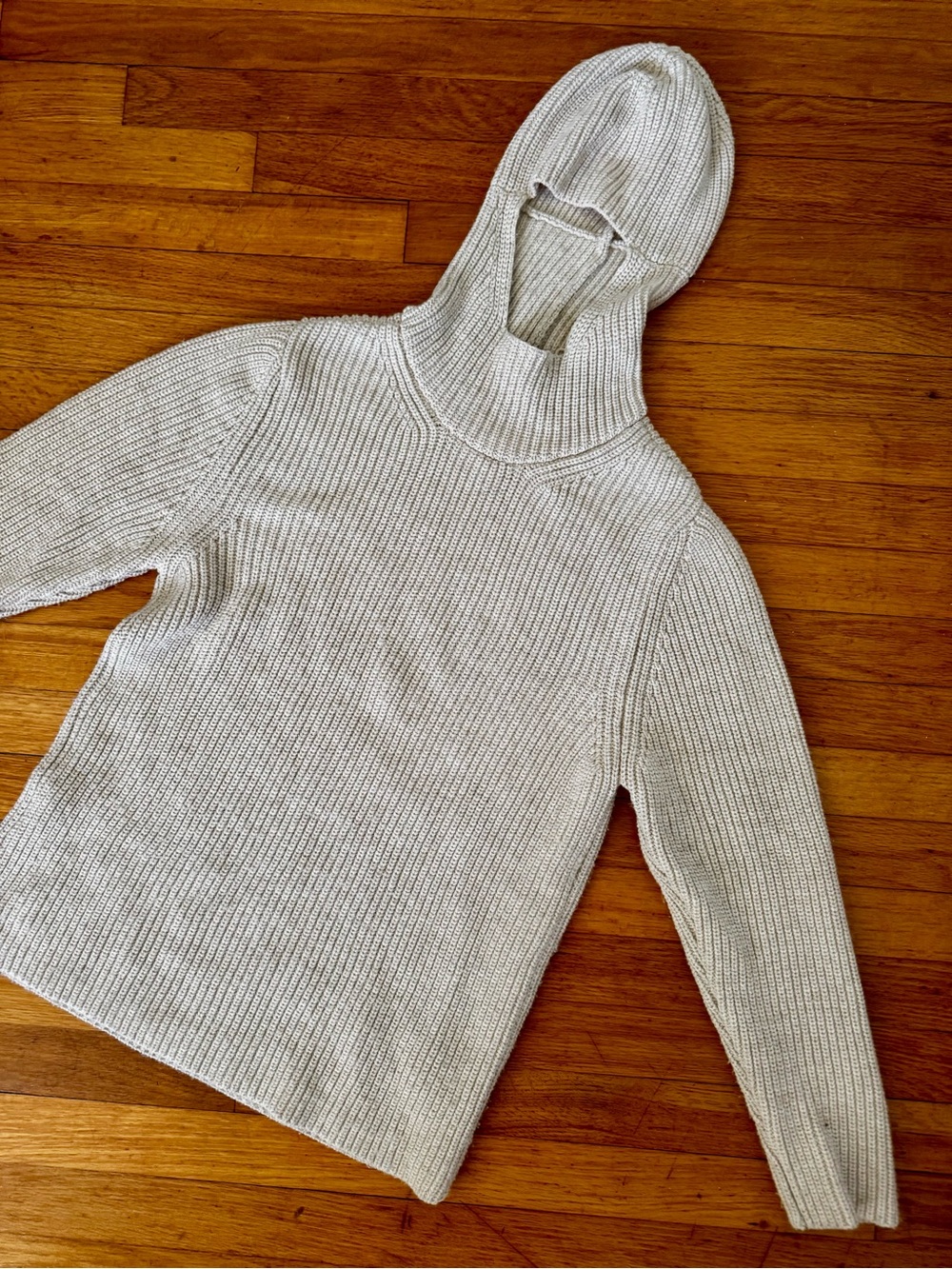 MNG Cream Ribbed Hooded Sweater